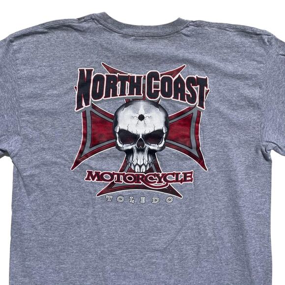 Vintage North Coast Motorcycle Biker Skull Bullet Hole Toledo Ohio Shirt Size XL - Picture 3 of 7
